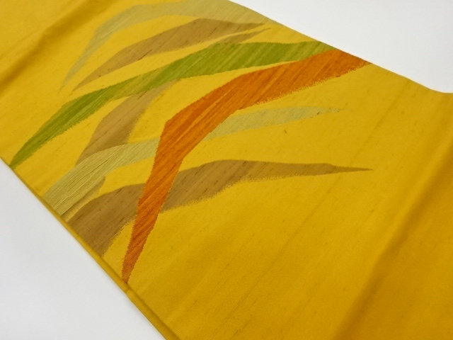 リサイクル　手織り紬抽象芝模様織出し名古屋帯